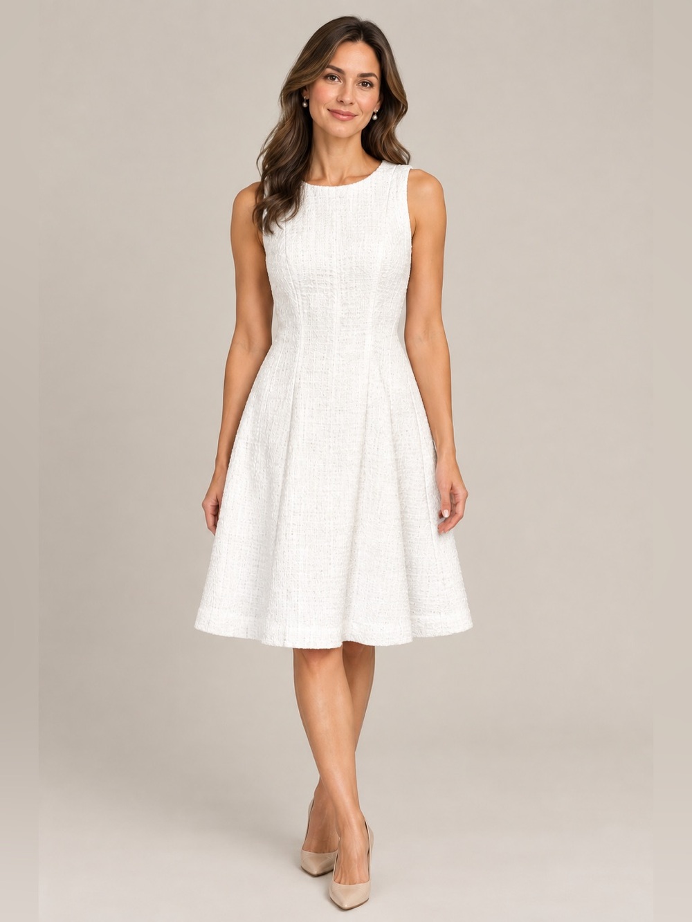 Banana Republic White Tweed Sleeveless A-Line Dress - Size 10